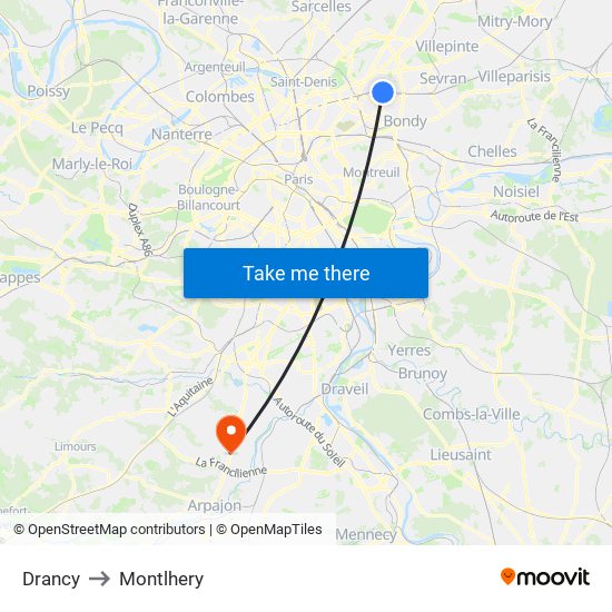 Drancy to Montlhery map