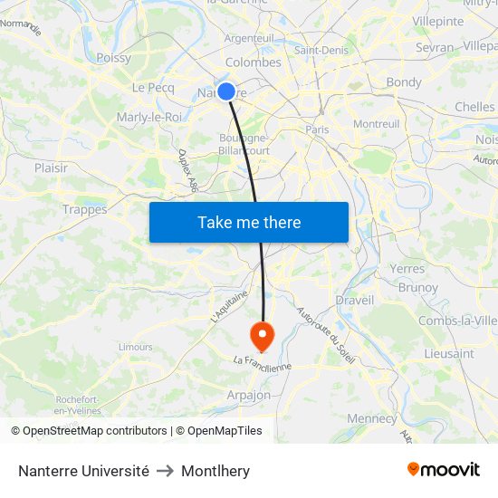 Nanterre Université to Montlhery map
