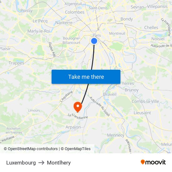 Luxembourg to Montlhery map