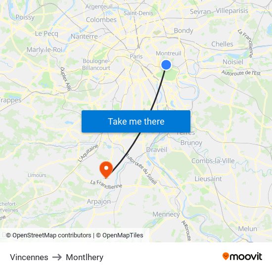 Vincennes to Montlhery map