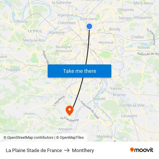 La Plaine Stade de France to Montlhery map