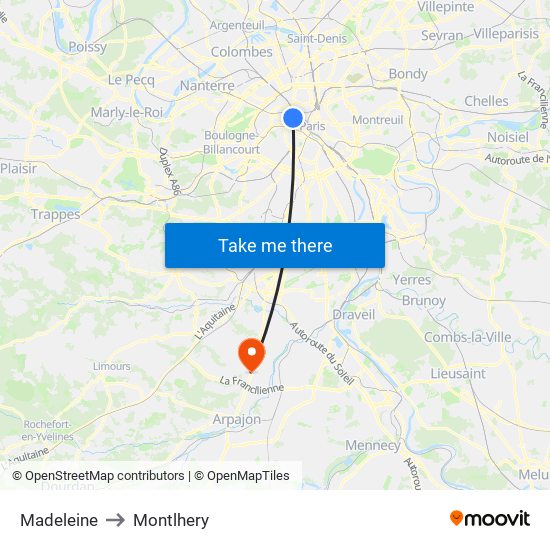 Madeleine to Montlhery map