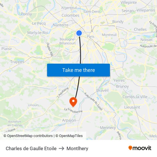 Charles de Gaulle Etoile to Montlhery map