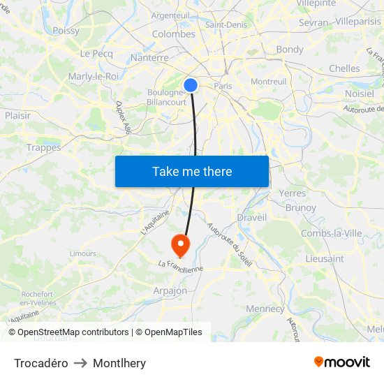 Trocadéro to Montlhery map