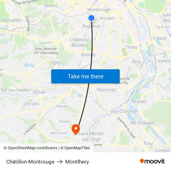 Châtillon-Montrouge to Montlhery map