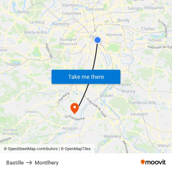Bastille to Montlhery map