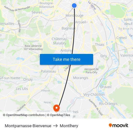 Montparnasse-Bienvenue to Montlhery map