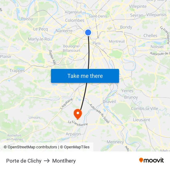 Porte de Clichy to Montlhery map
