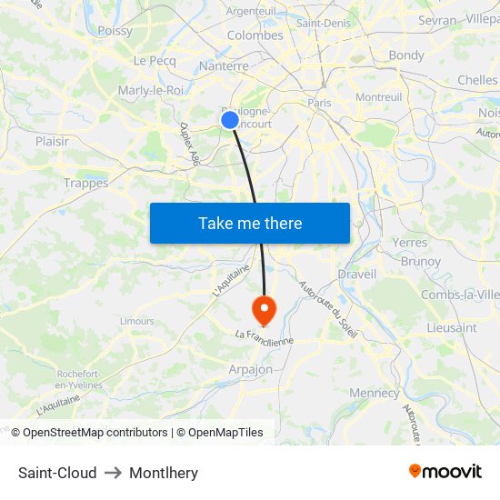Saint-Cloud to Montlhery map
