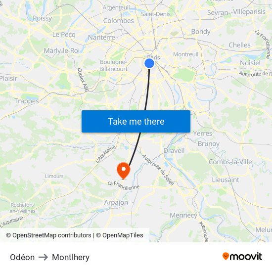 Odéon to Montlhery map