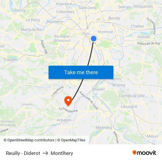 Reuilly - Diderot to Montlhery map