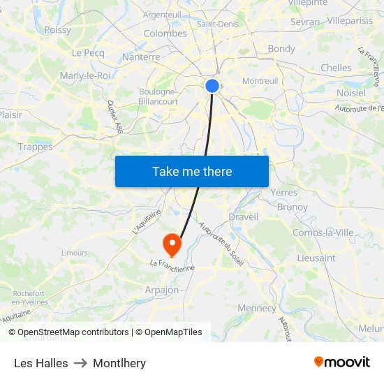 Les Halles to Montlhery map