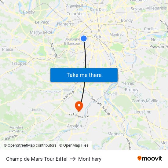 Champ de Mars Tour Eiffel to Montlhery map