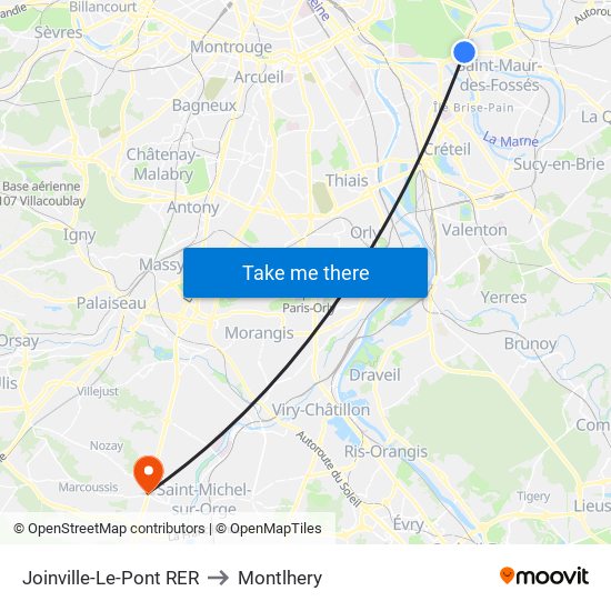 Joinville-Le-Pont RER to Montlhery map