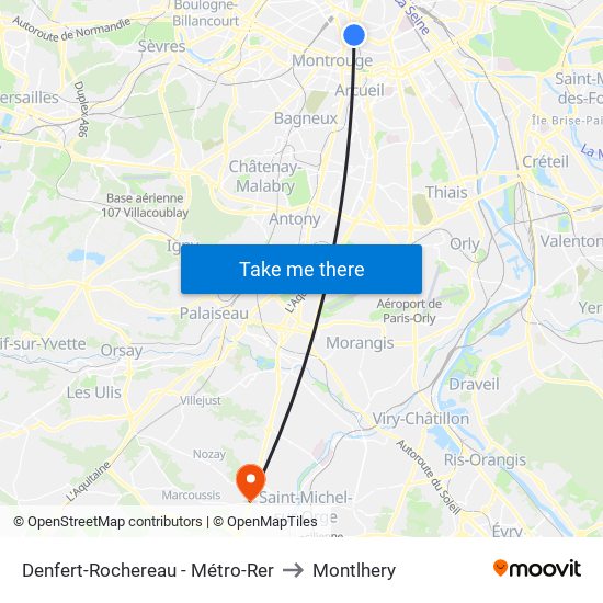 Denfert-Rochereau - Métro-Rer to Montlhery map