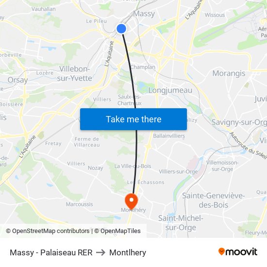 Massy - Palaiseau RER to Montlhery map