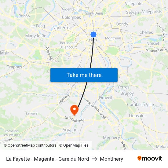 La Fayette - Magenta - Gare du Nord to Montlhery map