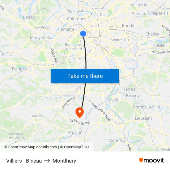 Villiers - Bineau to Montlhery map