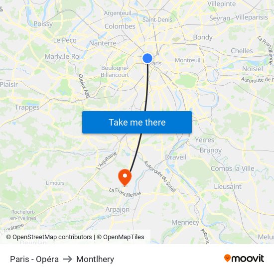 Paris - Opéra to Montlhery map