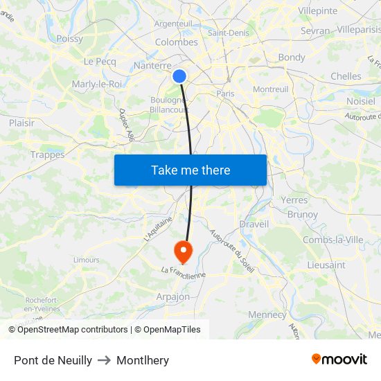 Pont de Neuilly to Montlhery map