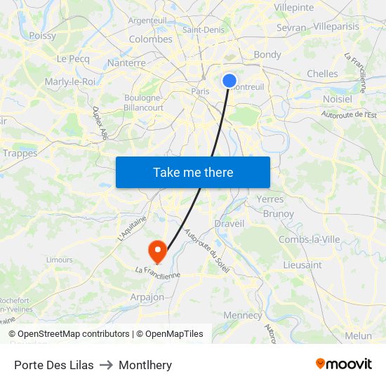 Porte Des Lilas to Montlhery map