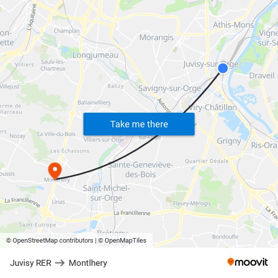 Juvisy RER to Montlhery map