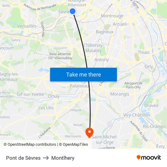 Pont de Sèvres to Montlhery map