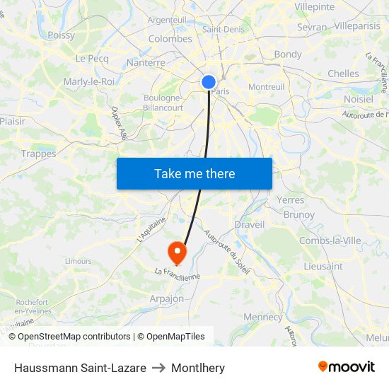 Haussmann Saint-Lazare to Montlhery map