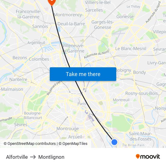 Alfortville to Montlignon map