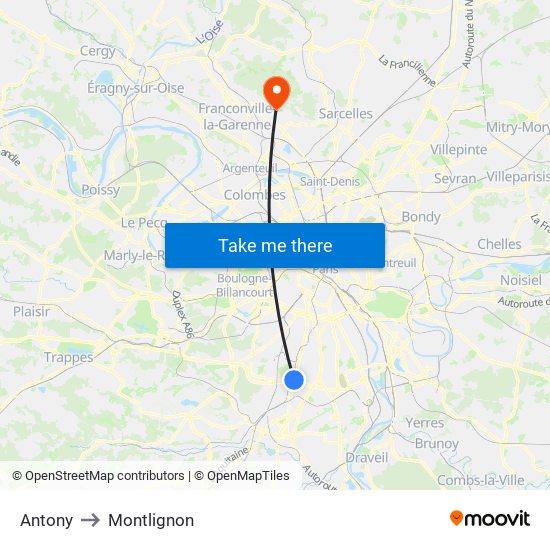 Antony to Montlignon map