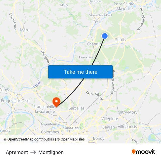 Apremont to Montlignon map