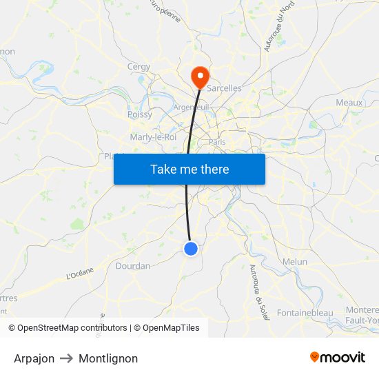 Arpajon to Montlignon map