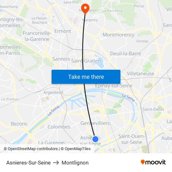 Asnieres-Sur-Seine to Montlignon map