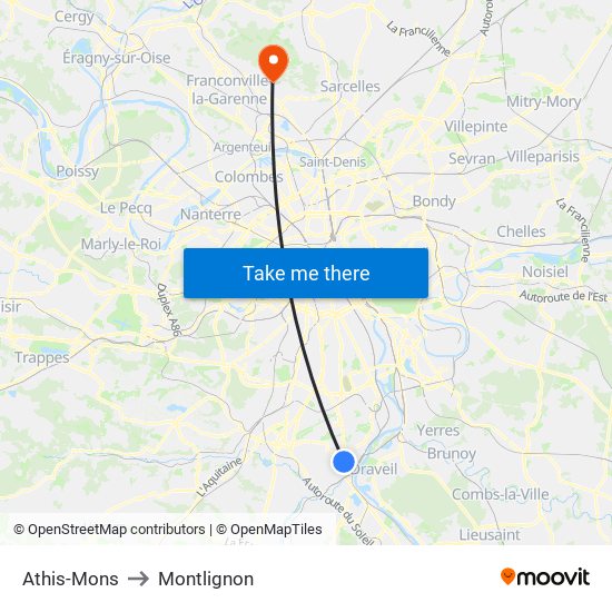 Athis-Mons to Montlignon map