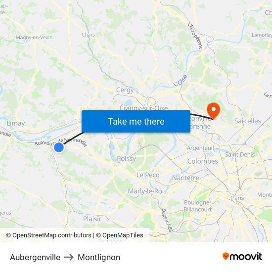 Aubergenville to Montlignon map