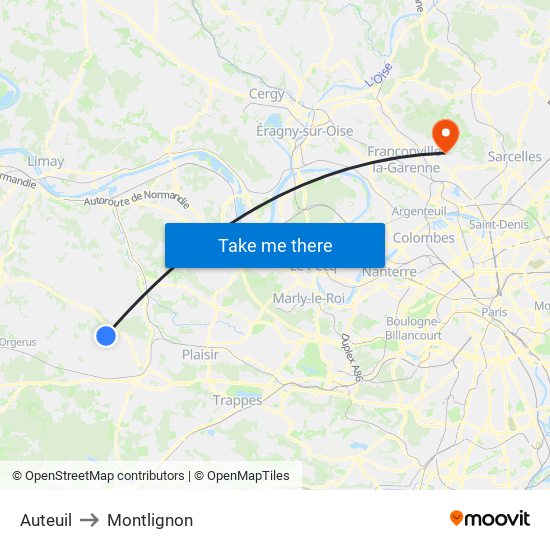 Auteuil to Montlignon map