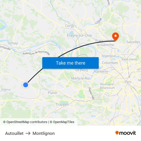 Autouillet to Montlignon map
