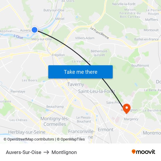 Auvers-Sur-Oise to Montlignon map