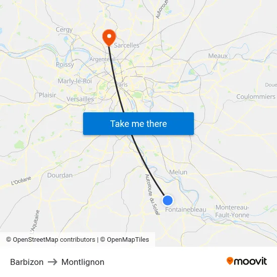 Barbizon to Montlignon map