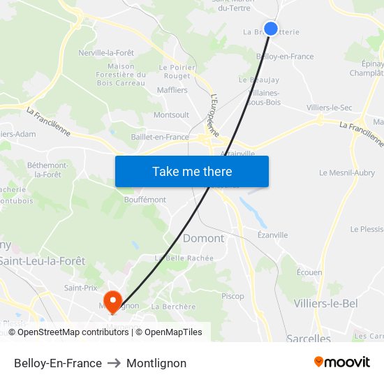 Belloy-En-France to Montlignon map