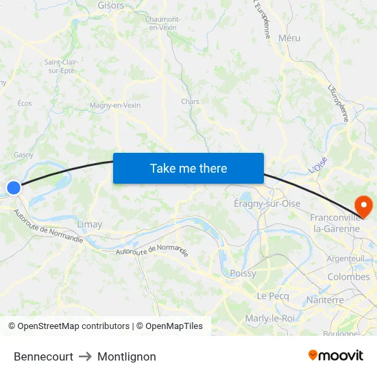 Bennecourt to Montlignon map