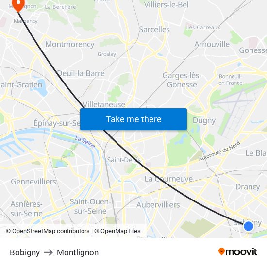 Bobigny to Montlignon map