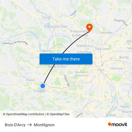 Bois-D'Arcy to Montlignon map