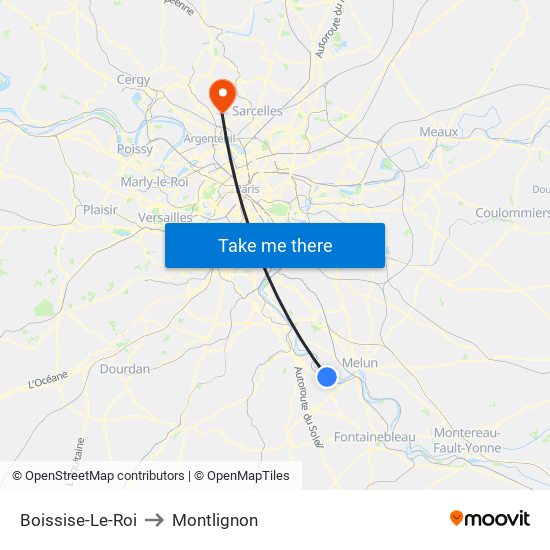 Boissise-Le-Roi to Montlignon map