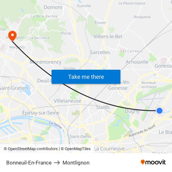 Bonneuil-En-France to Montlignon map