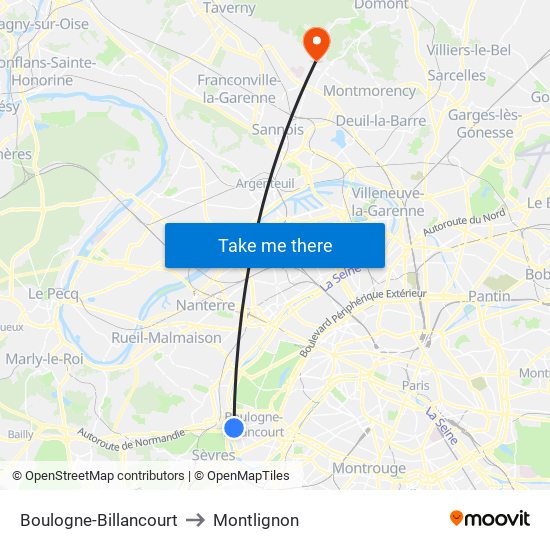 Boulogne-Billancourt to Montlignon map