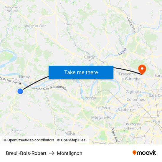 Breuil-Bois-Robert to Montlignon map