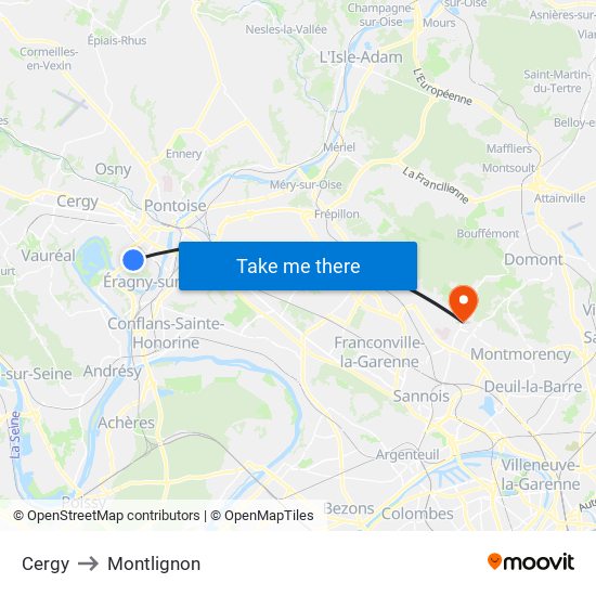 Cergy to Montlignon map