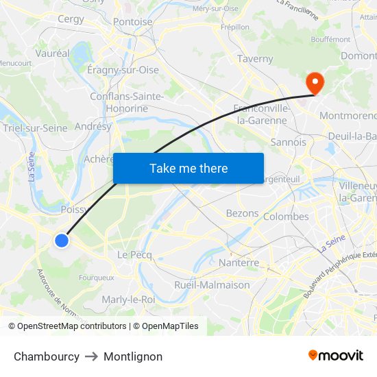 Chambourcy to Montlignon map