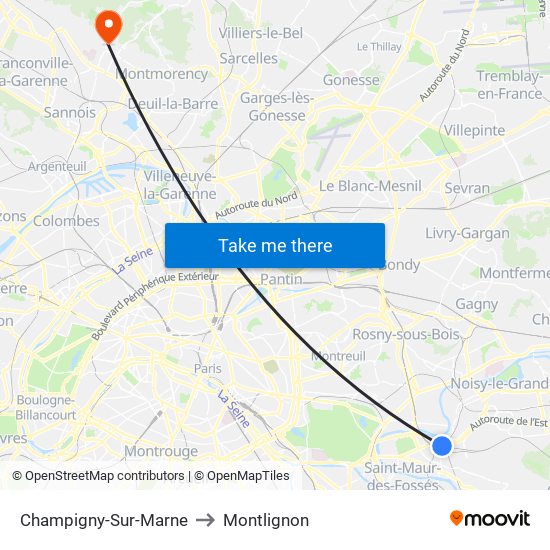 Champigny-Sur-Marne to Montlignon map